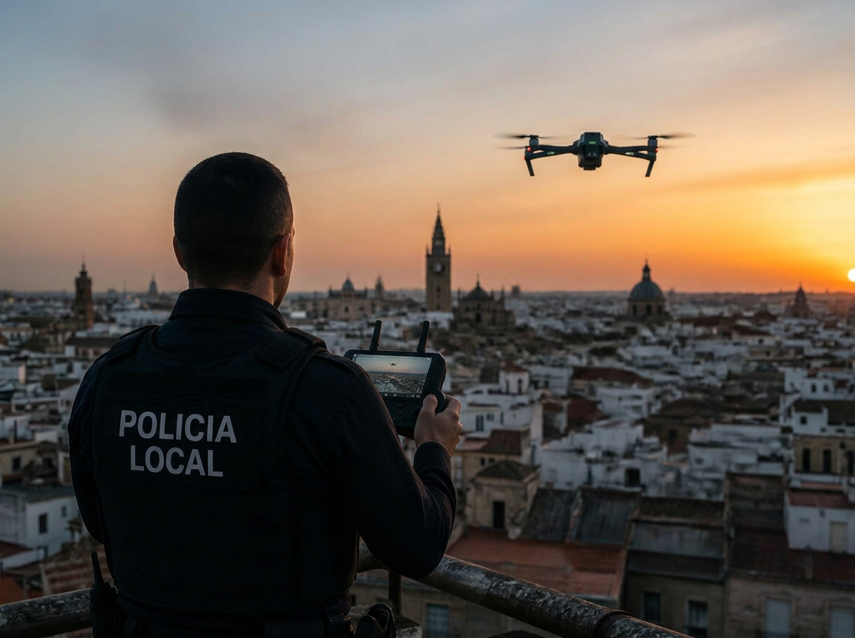 Operador de policía pilotando un dron NEXAIR